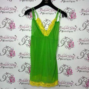 Easy solutions dress camisole green yellow floral lace strappy mesh camisole